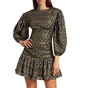 Rhode Donna Metallic Print Puff-Sleeve Mini Dress